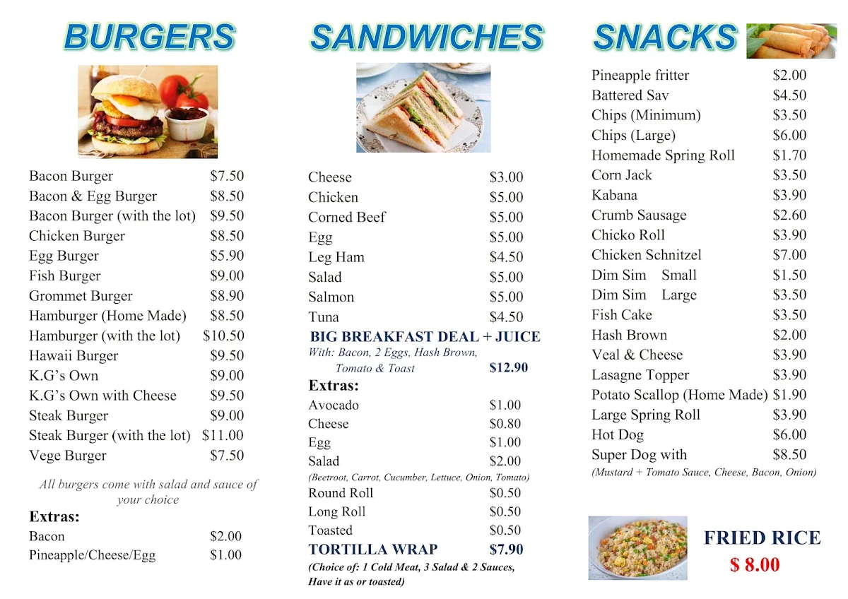 Menu, Kelvin Grove Seafood and Takeaway