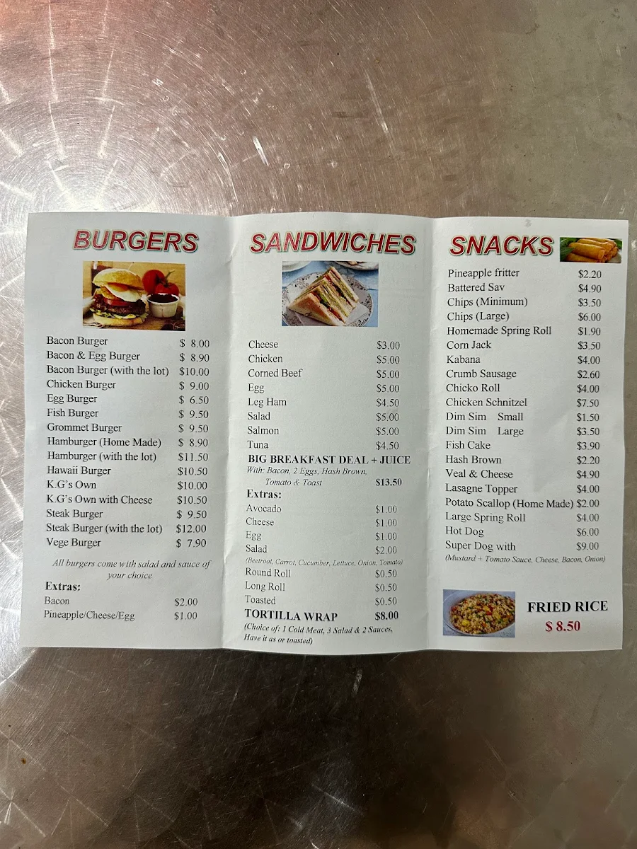 Menu, Kelvin Grove Seafood and Takeaway