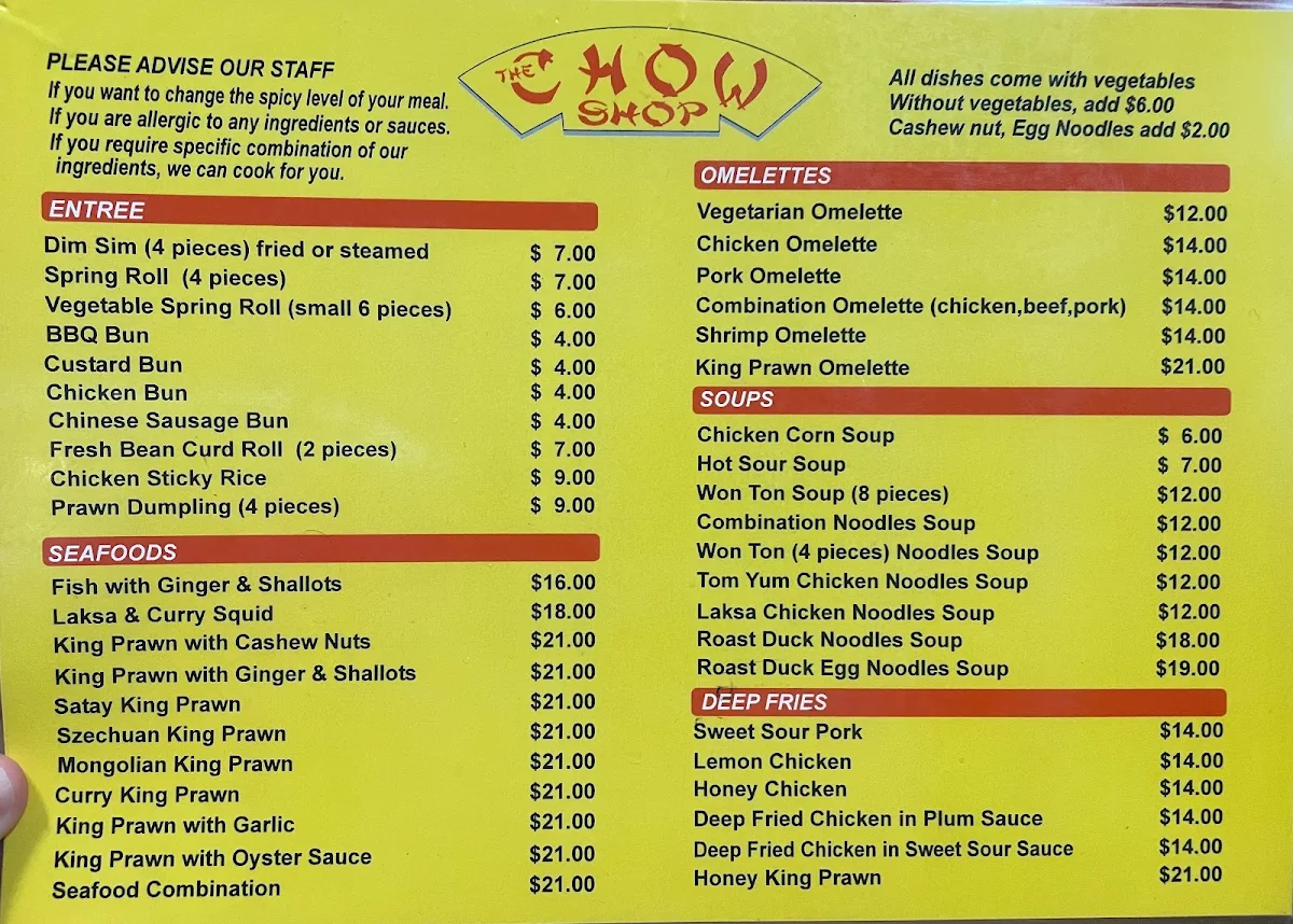 Menu, The Chow Shop