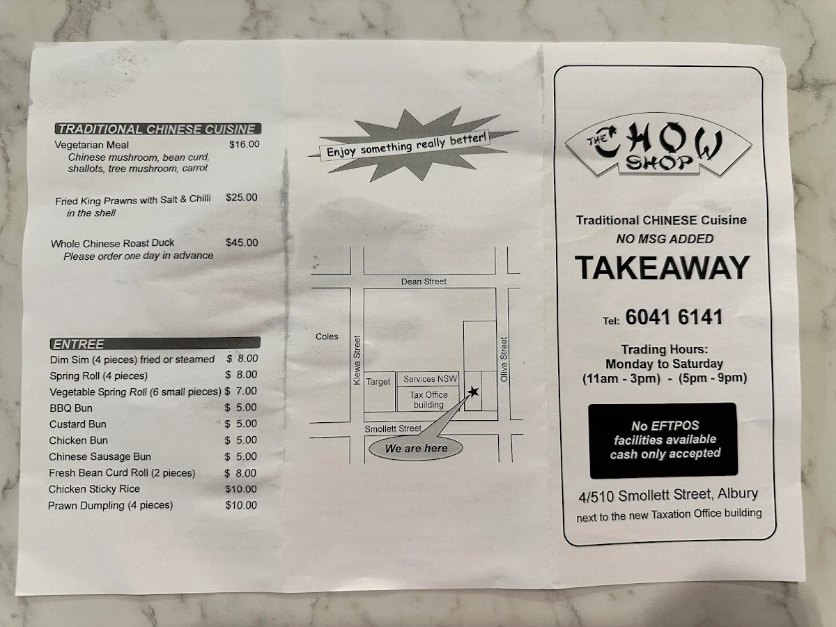Menu, The Chow Shop