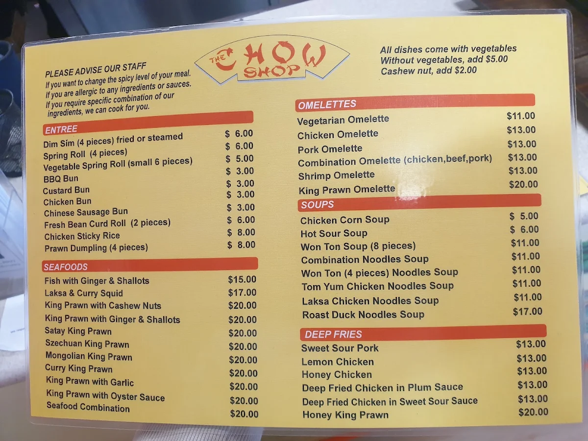 Menu, The Chow Shop