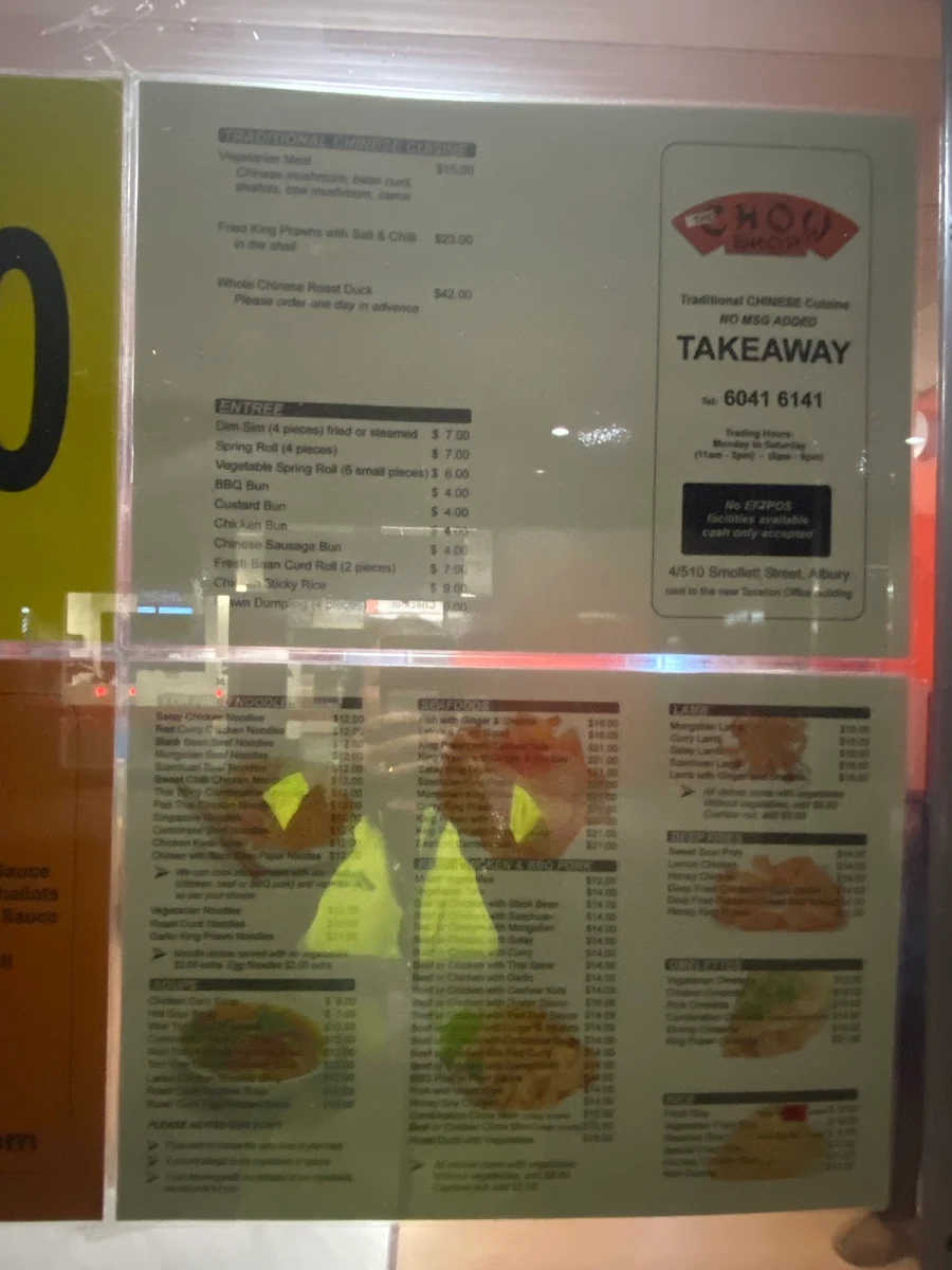 Menu, The Chow Shop