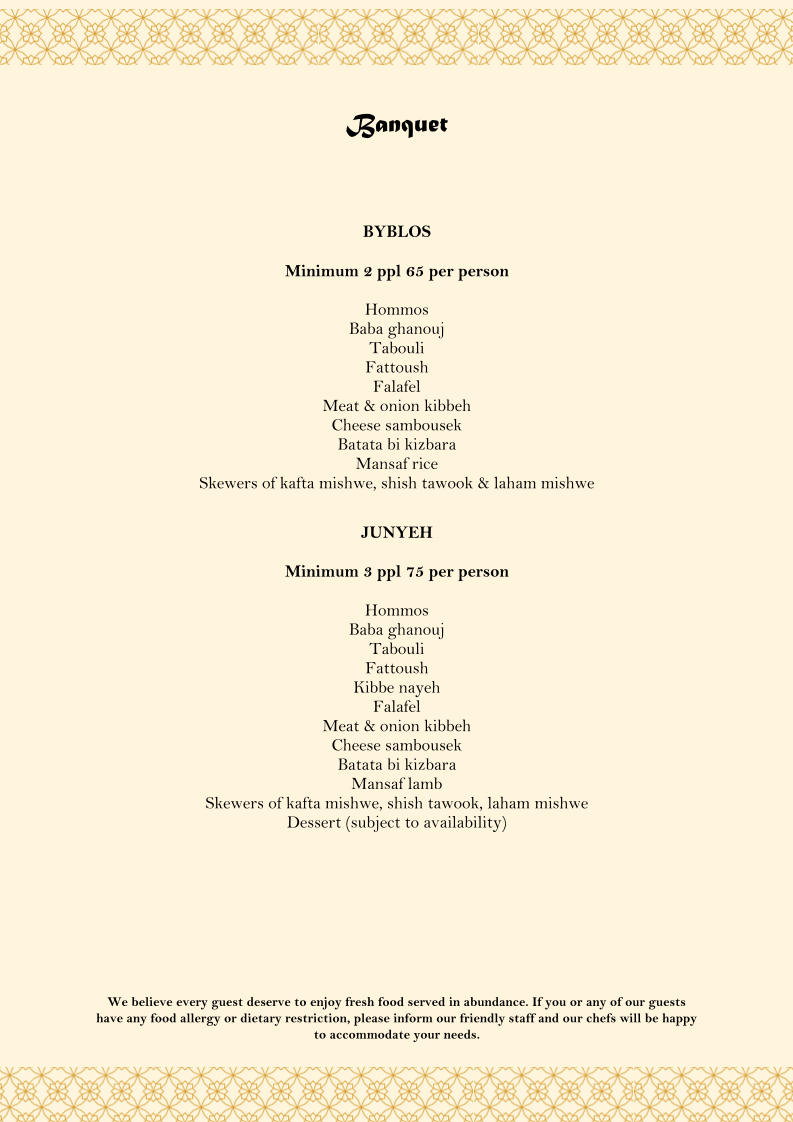Menu, Mazaj Lebanese Restaurant & Lounge | Hoppers Crossing