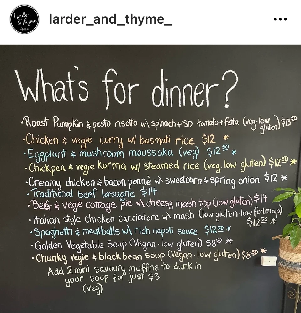 Menu, Larder & Thyme Ferntree Gully