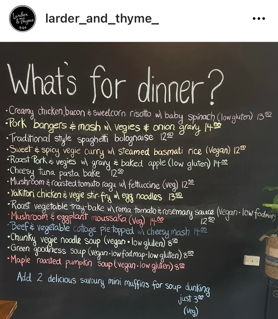 Menu, Larder & Thyme Ferntree Gully