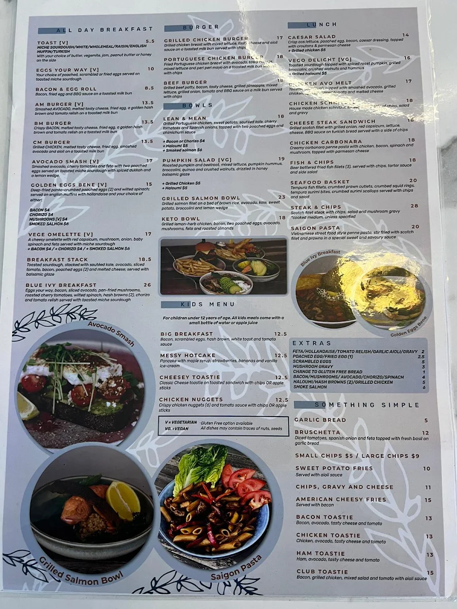 Menu, Blue Ivy Cafe