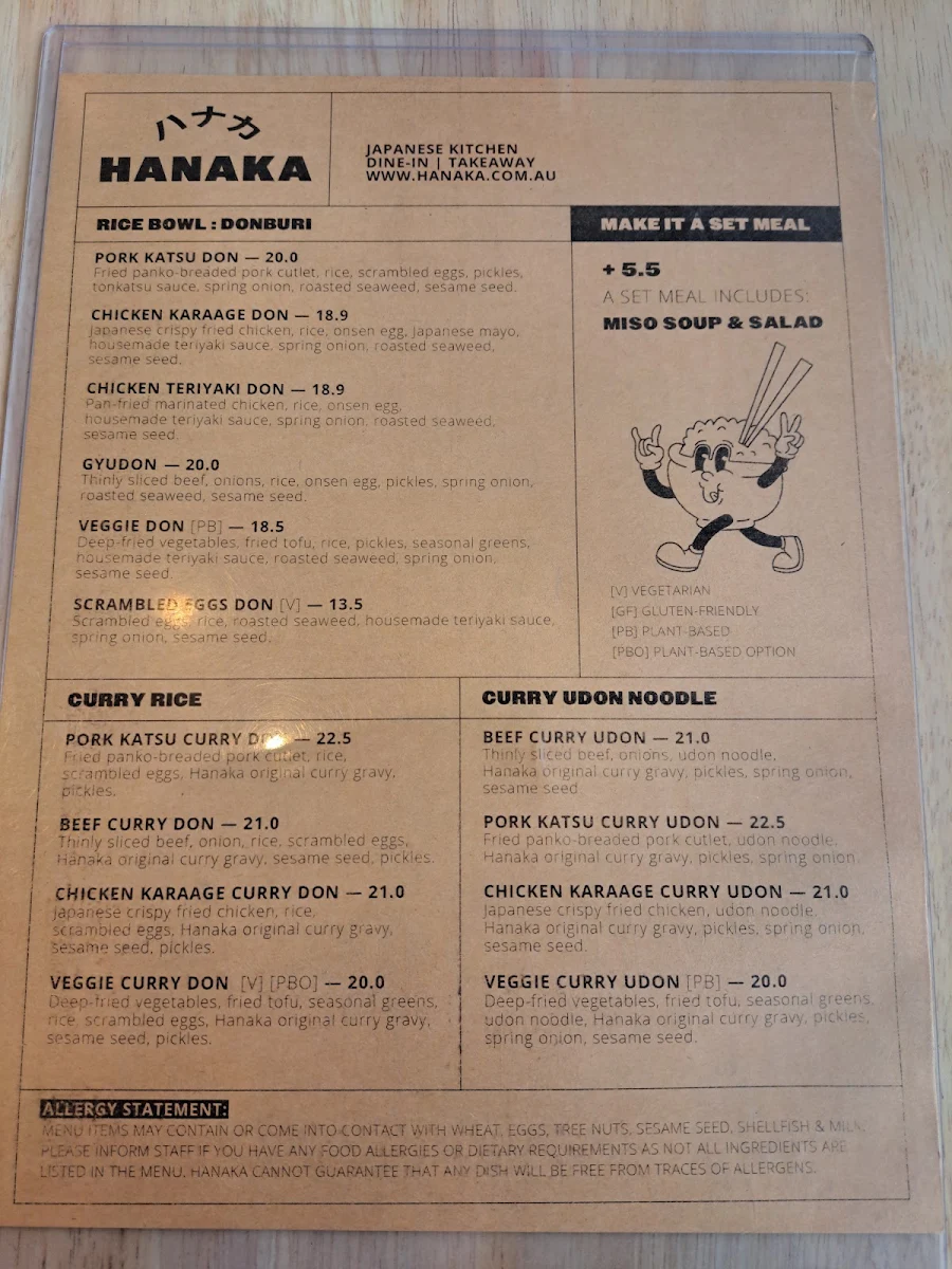 Menu, HANAKA JAPANESE KITCHEN