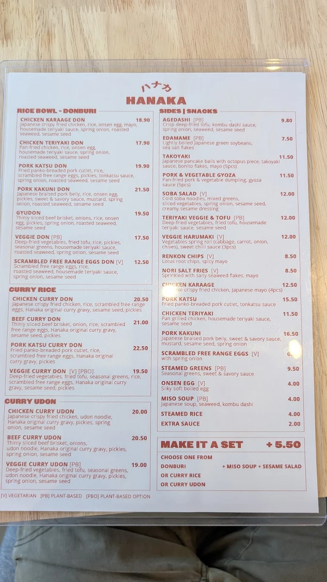 Menu, HANAKA JAPANESE KITCHEN