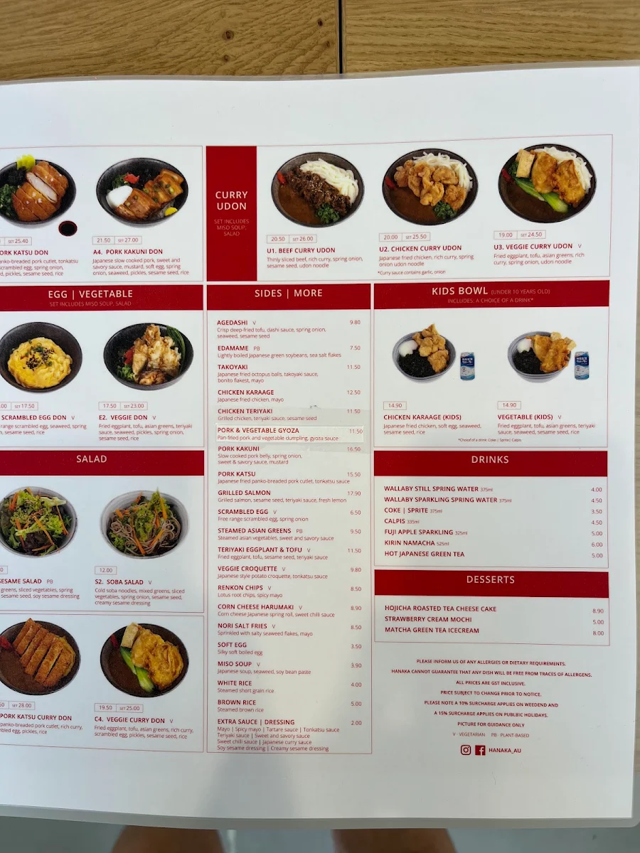 Menu, HANAKA JAPANESE KITCHEN
