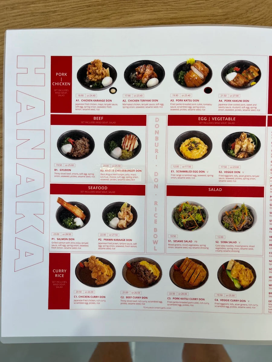 Menu, HANAKA JAPANESE KITCHEN