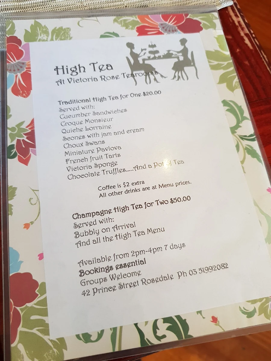Menu, Victoria Rose & Tea Room