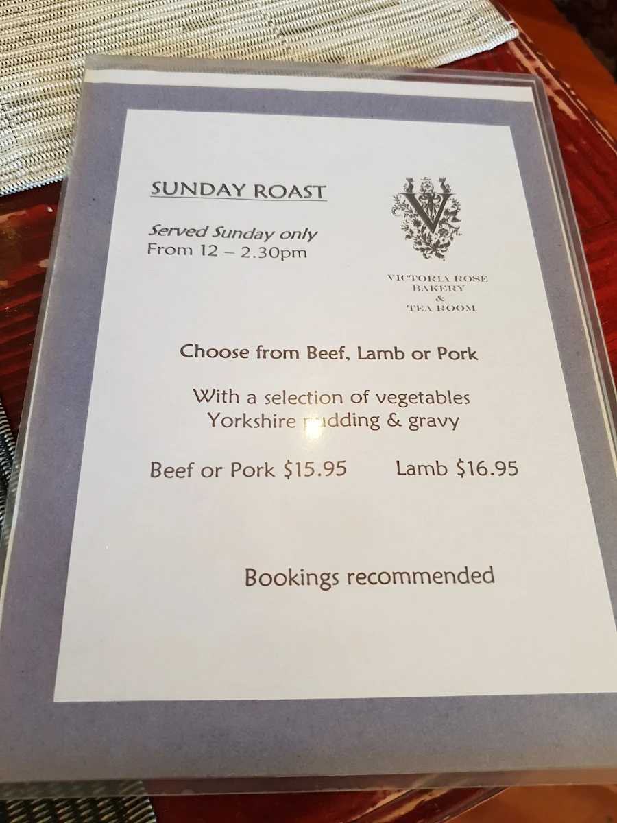 Menu, Victoria Rose & Tea Room