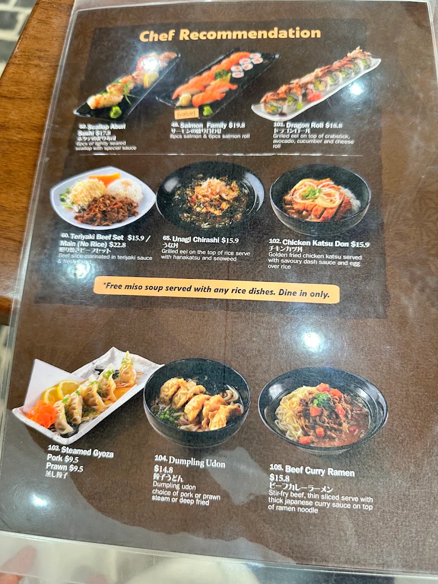 Menu, Tako Japanese Restaurant
