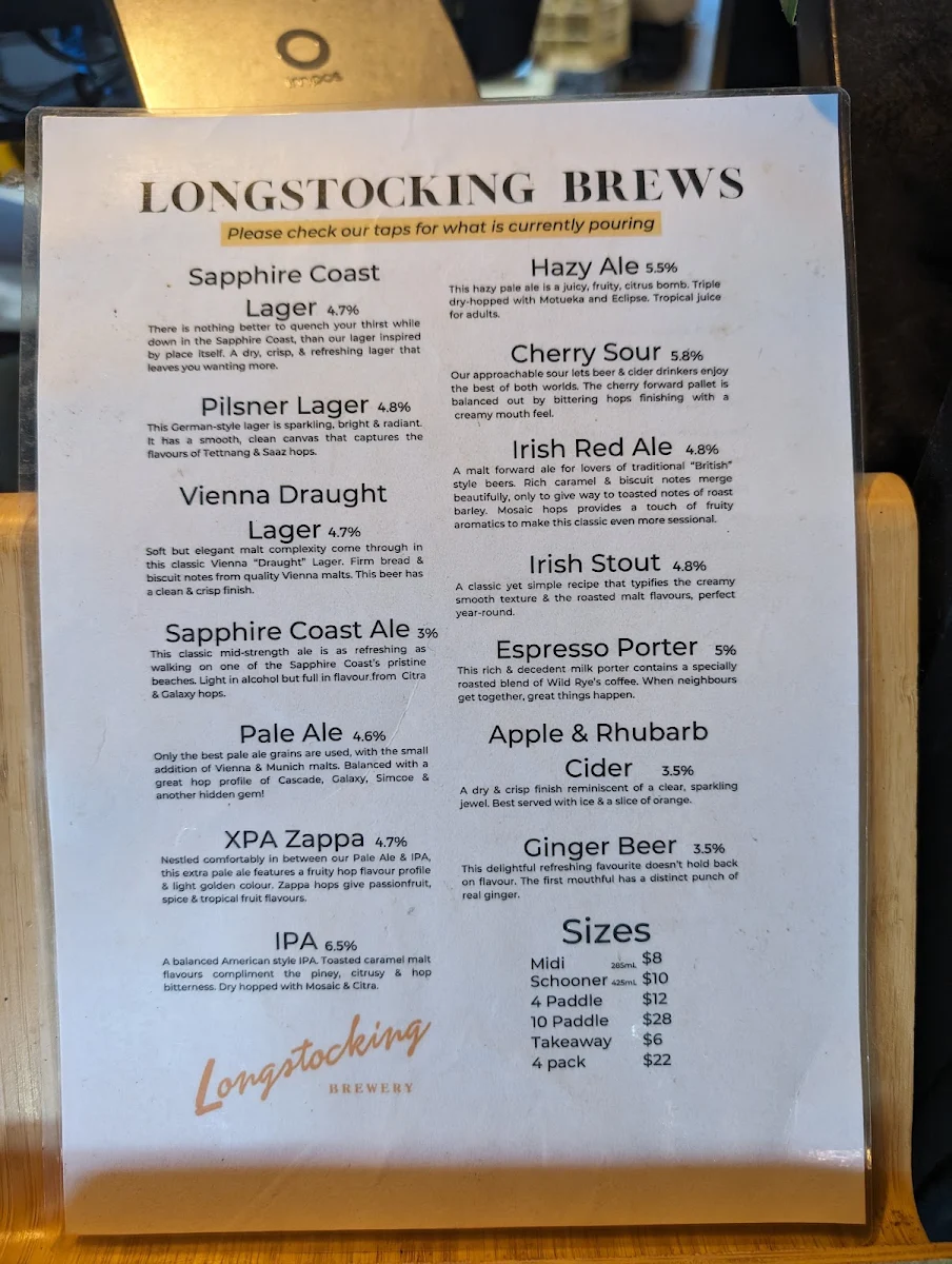 Menu, Longstocking Brewery