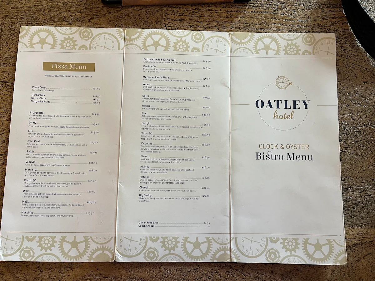 Menu, Oatley Hotel