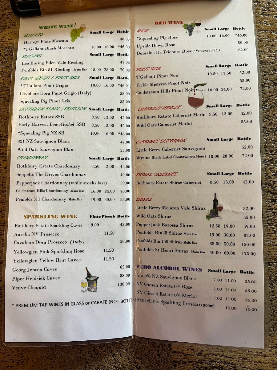 Menu, Oatley Hotel