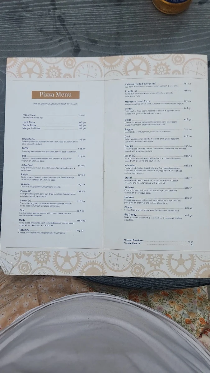 Menu, Oatley Hotel