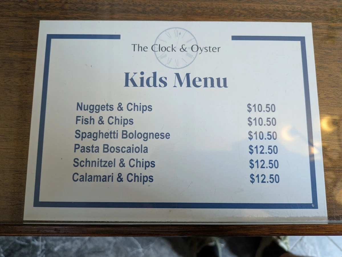 Menu, Oatley Hotel