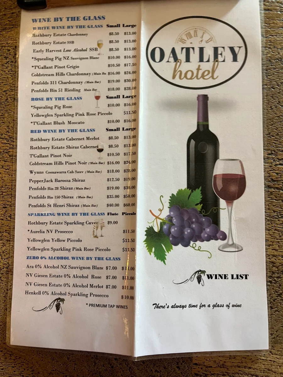 Menu, Oatley Hotel