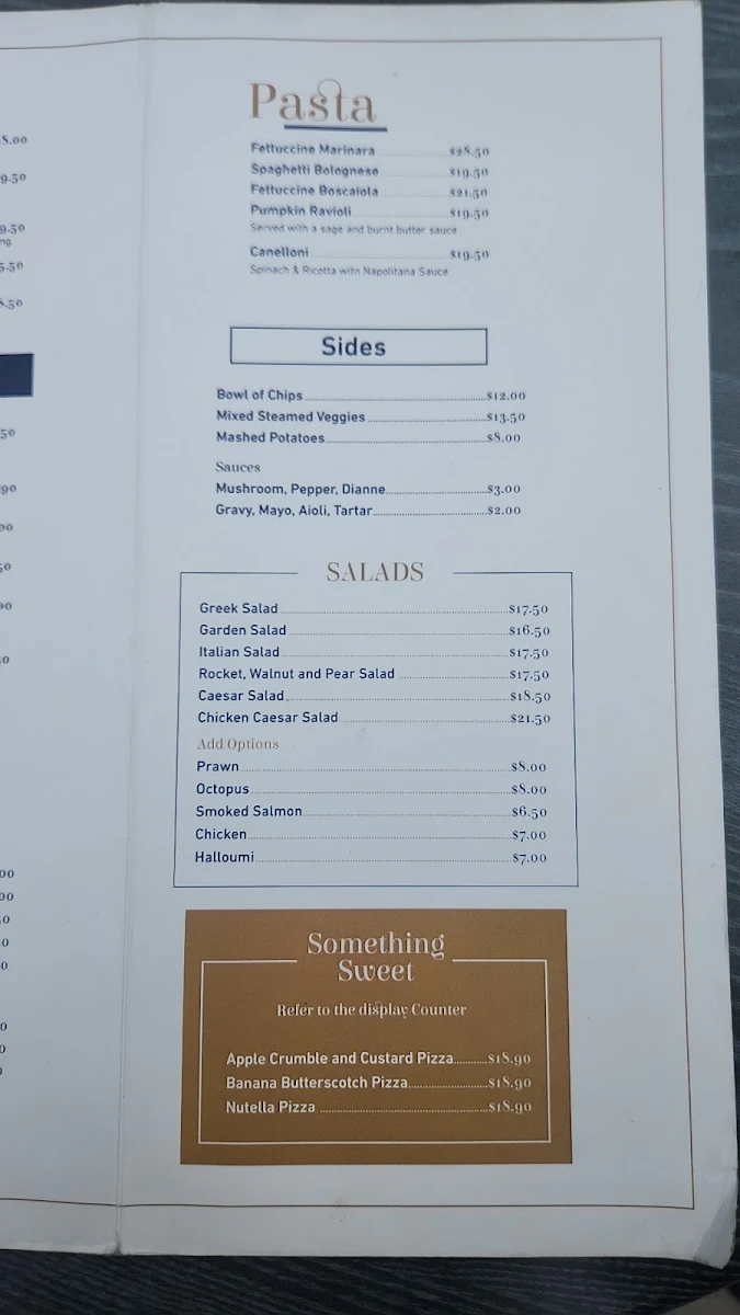 Menu, Oatley Hotel