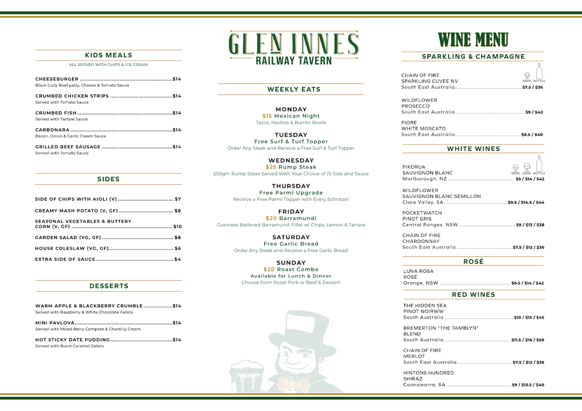 Menu, Railway Tavern