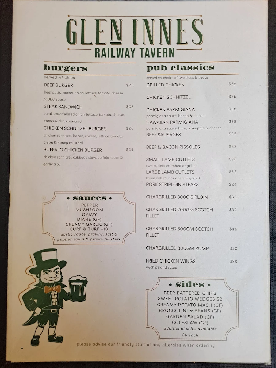 Menu, Railway Tavern