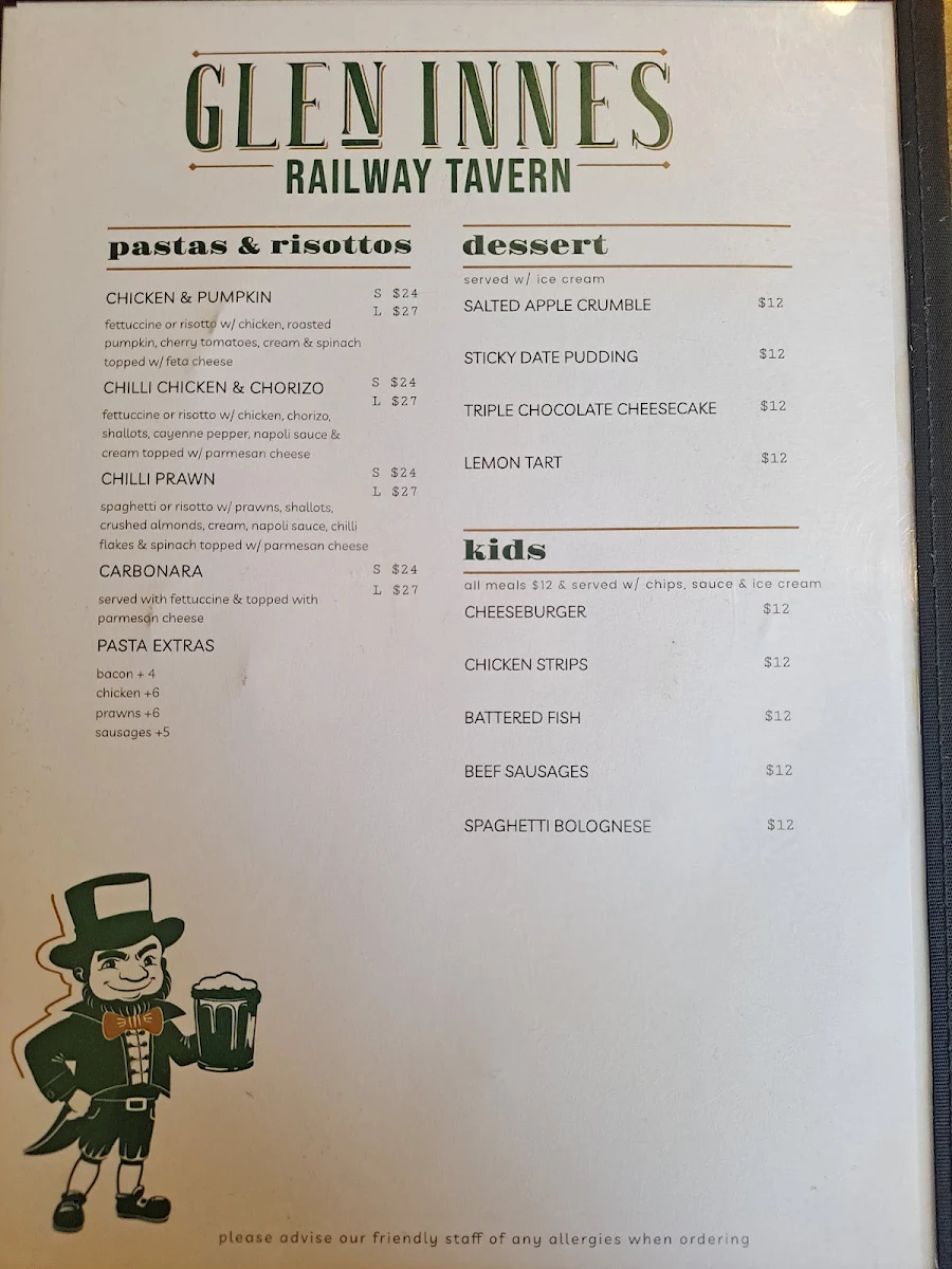 Menu, Railway Tavern