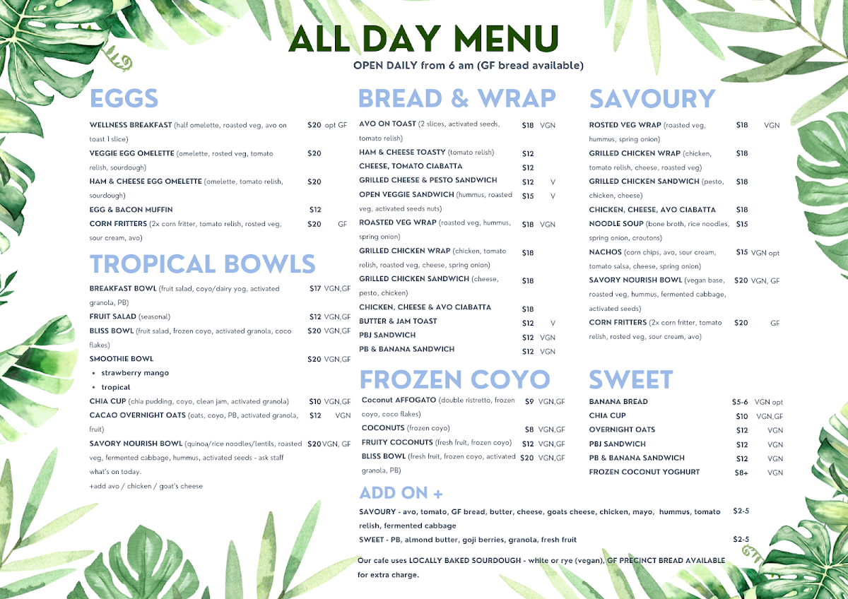 Menu, Nourish, Port Douglas