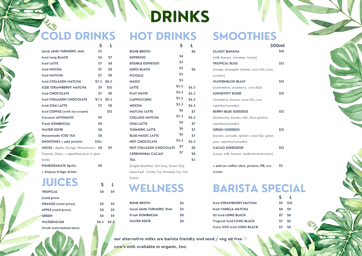 Menu, Nourish, Port Douglas