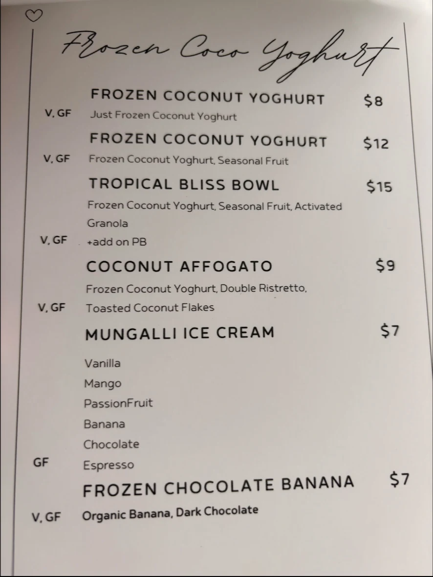 Menu, Nourish, Port Douglas
