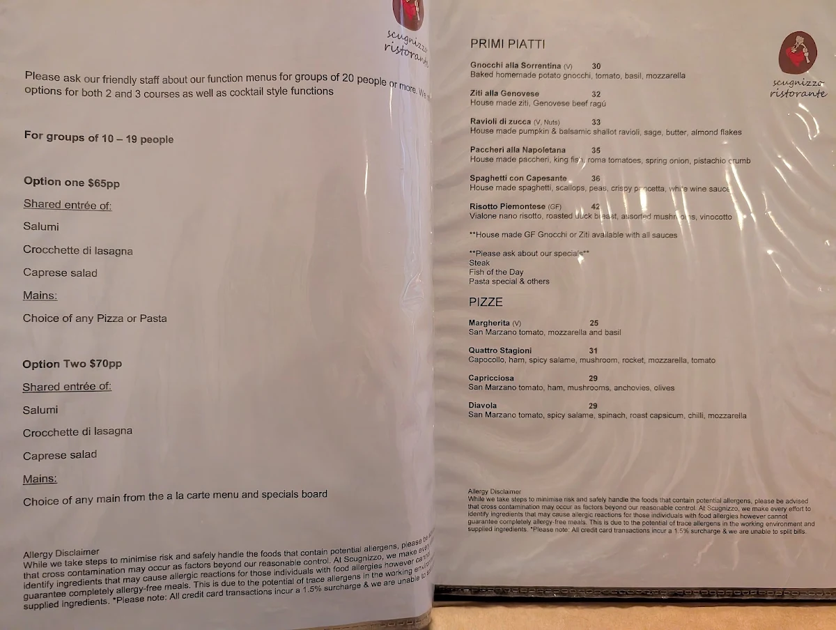 Menu, Scugnizzo Ristorante