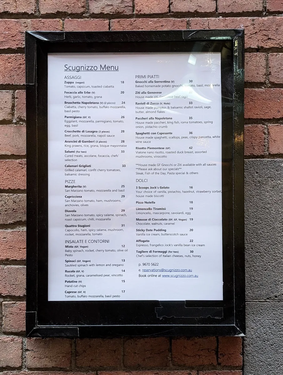 Menu, Scugnizzo Ristorante