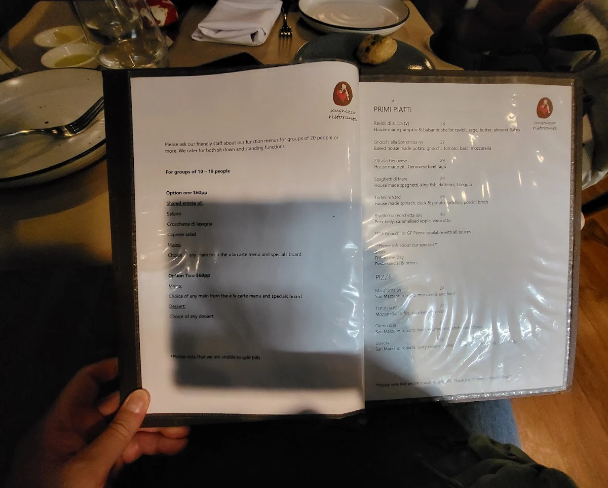 Menu, Scugnizzo Ristorante