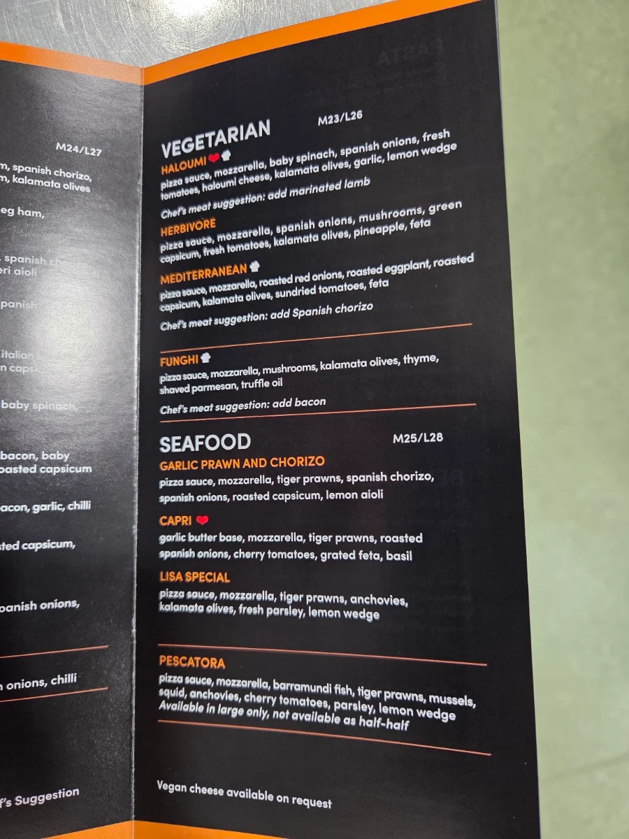 Menu, Antonio's Pizzeria