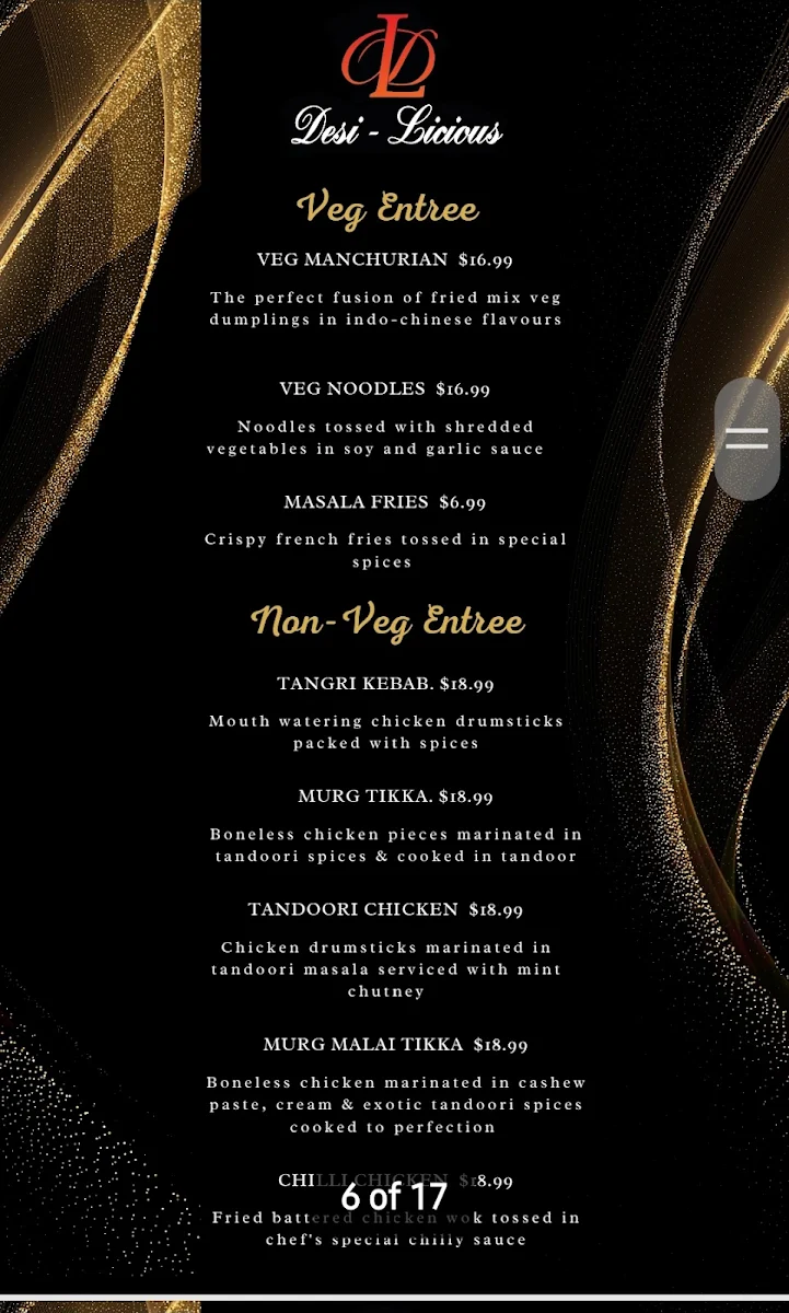Menu, Desi-licious The Garden Lounge