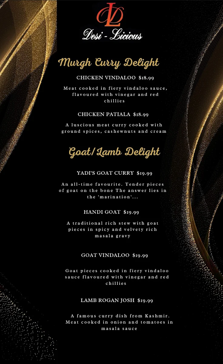Menu, Desi-licious The Garden Lounge