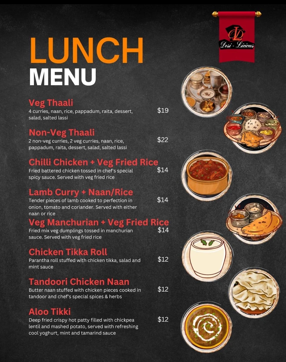 Menu, Desi-licious The Garden Lounge