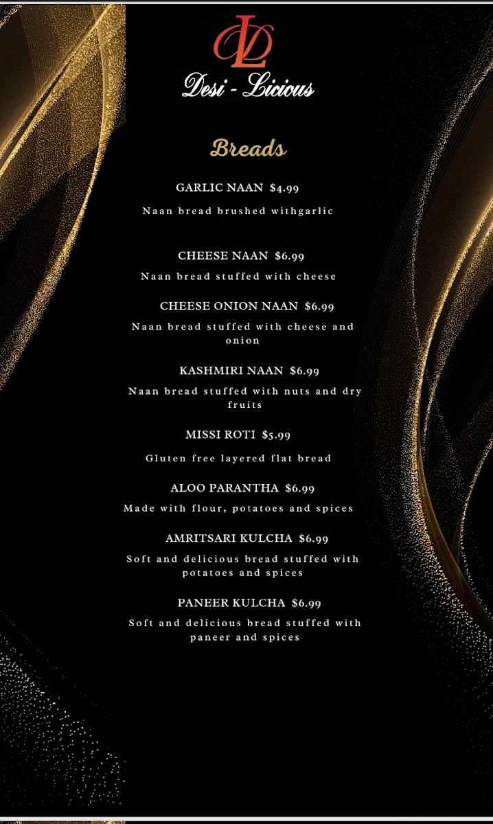 Menu, Desi-licious The Garden Lounge