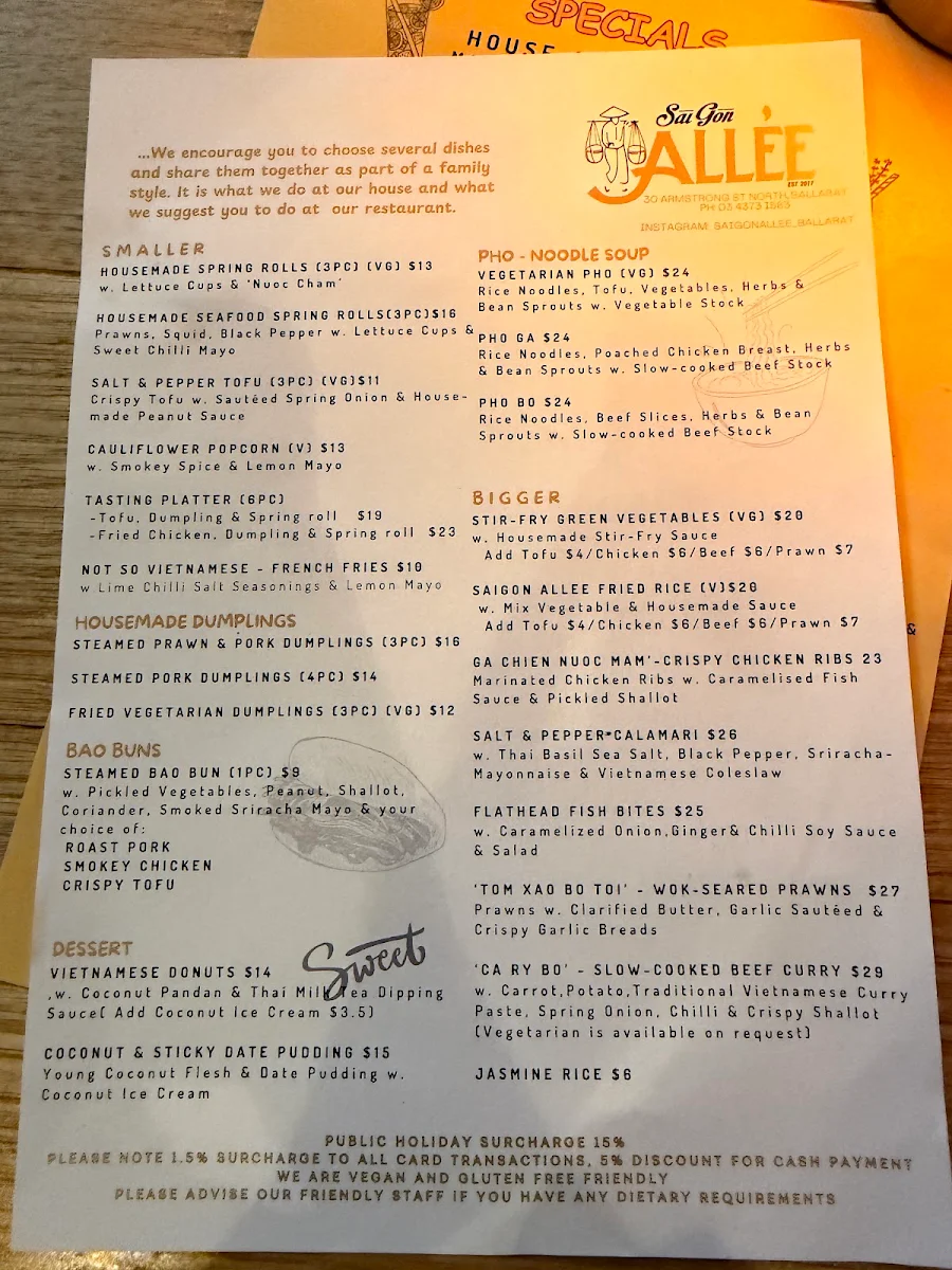 Menu, Saigon Allee