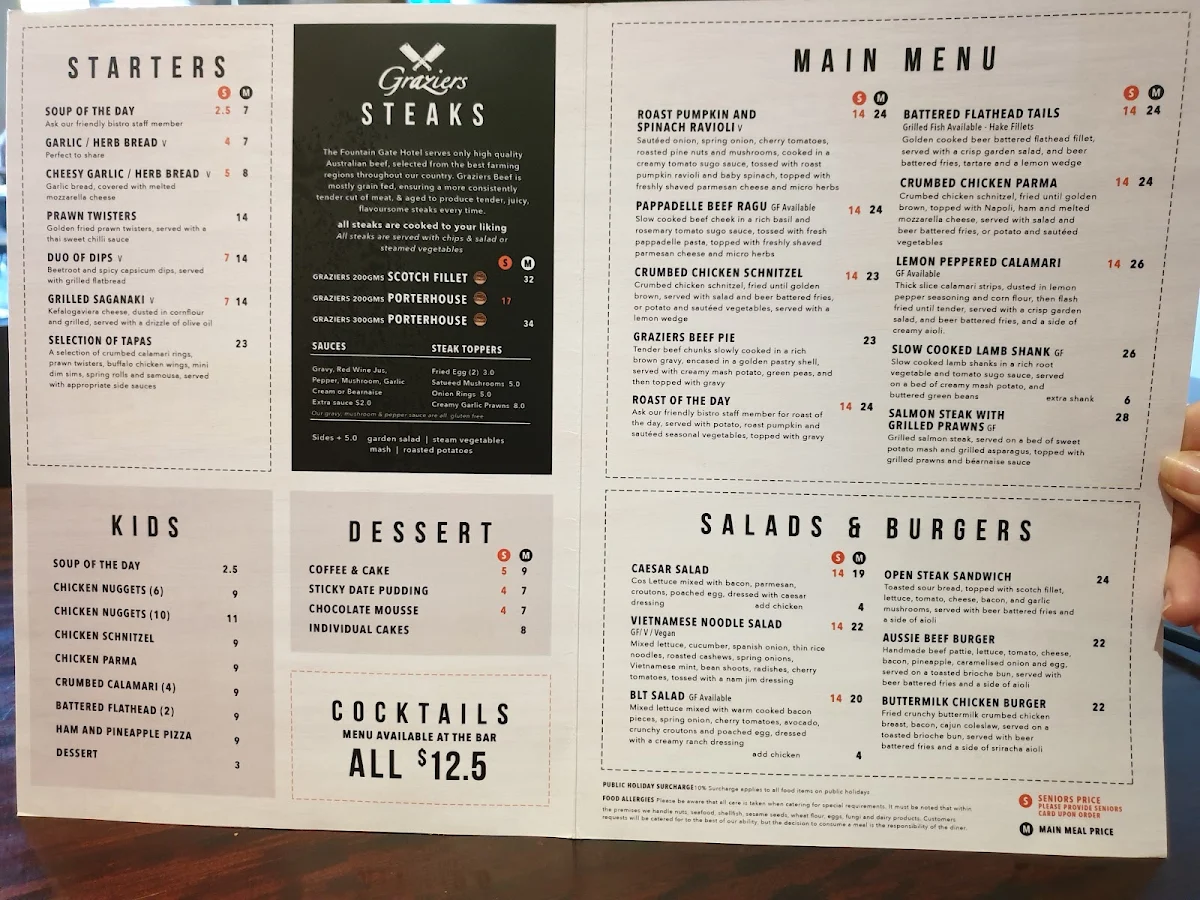 Menu, Fountain Gate Hotel