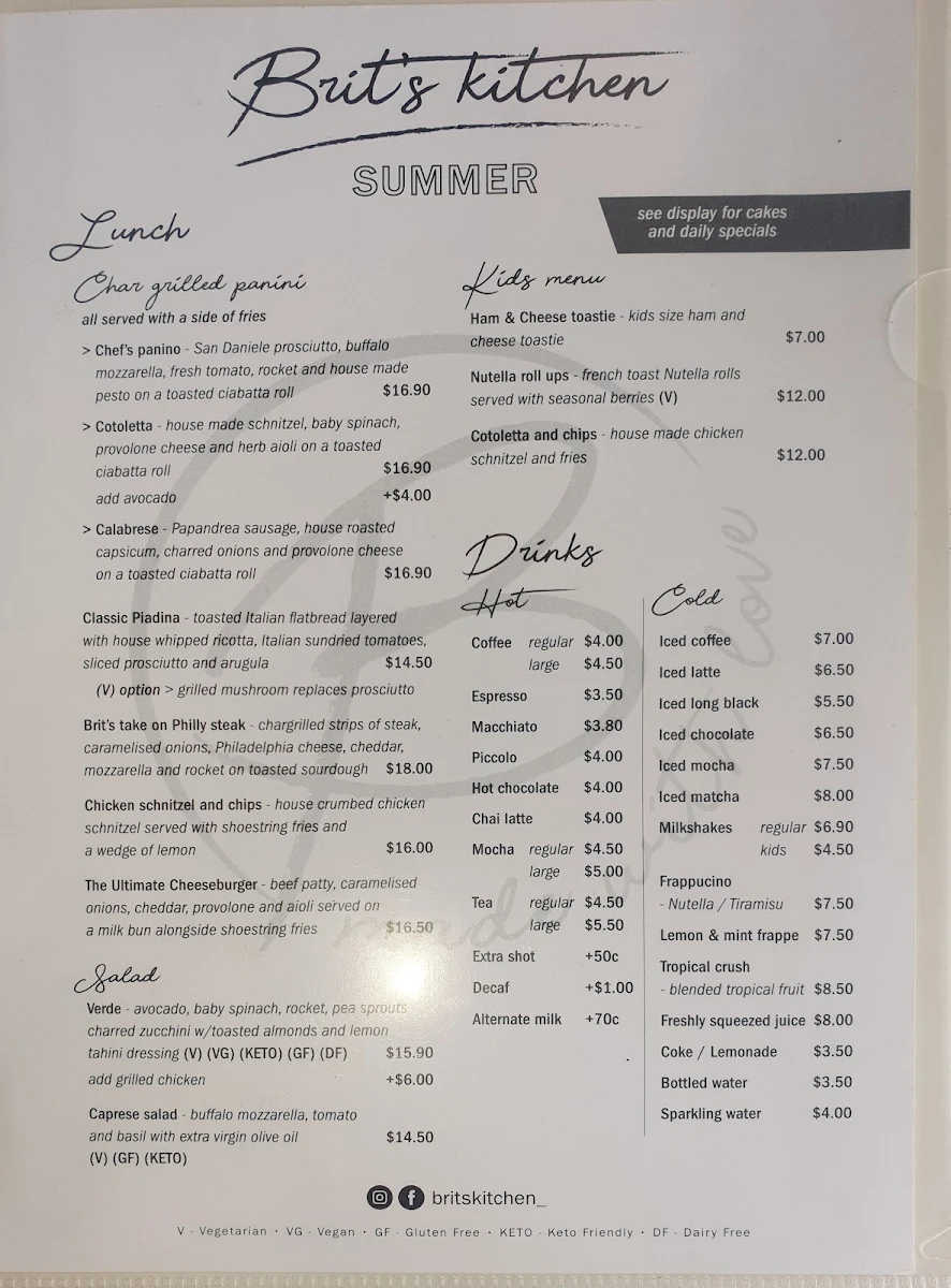 Menu, Flinder’s Cafe