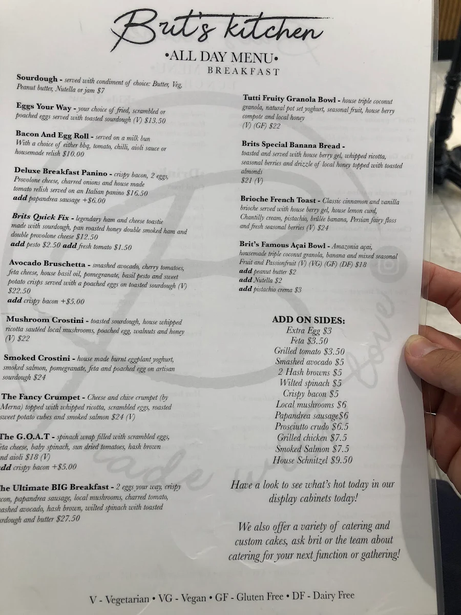 Menu, Flinder’s Cafe