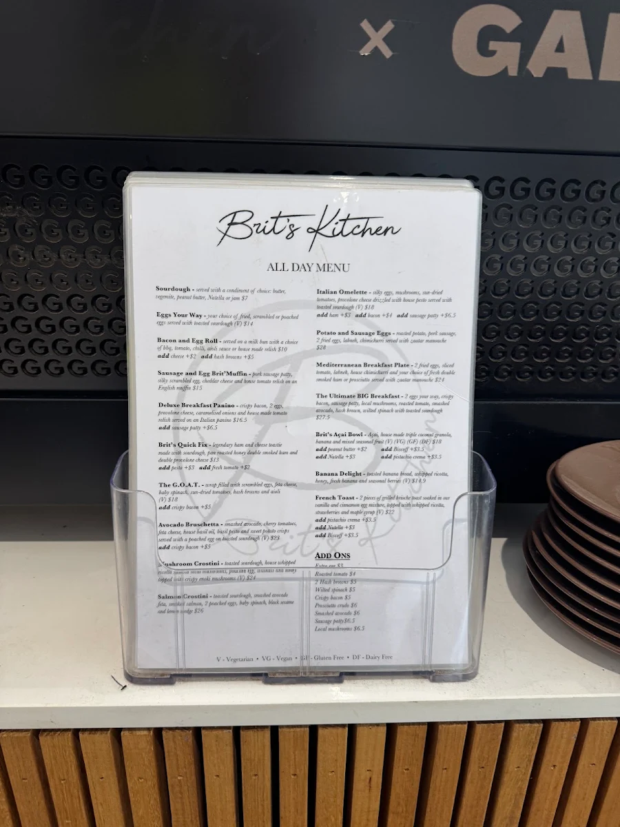 Menu, Flinder’s Cafe