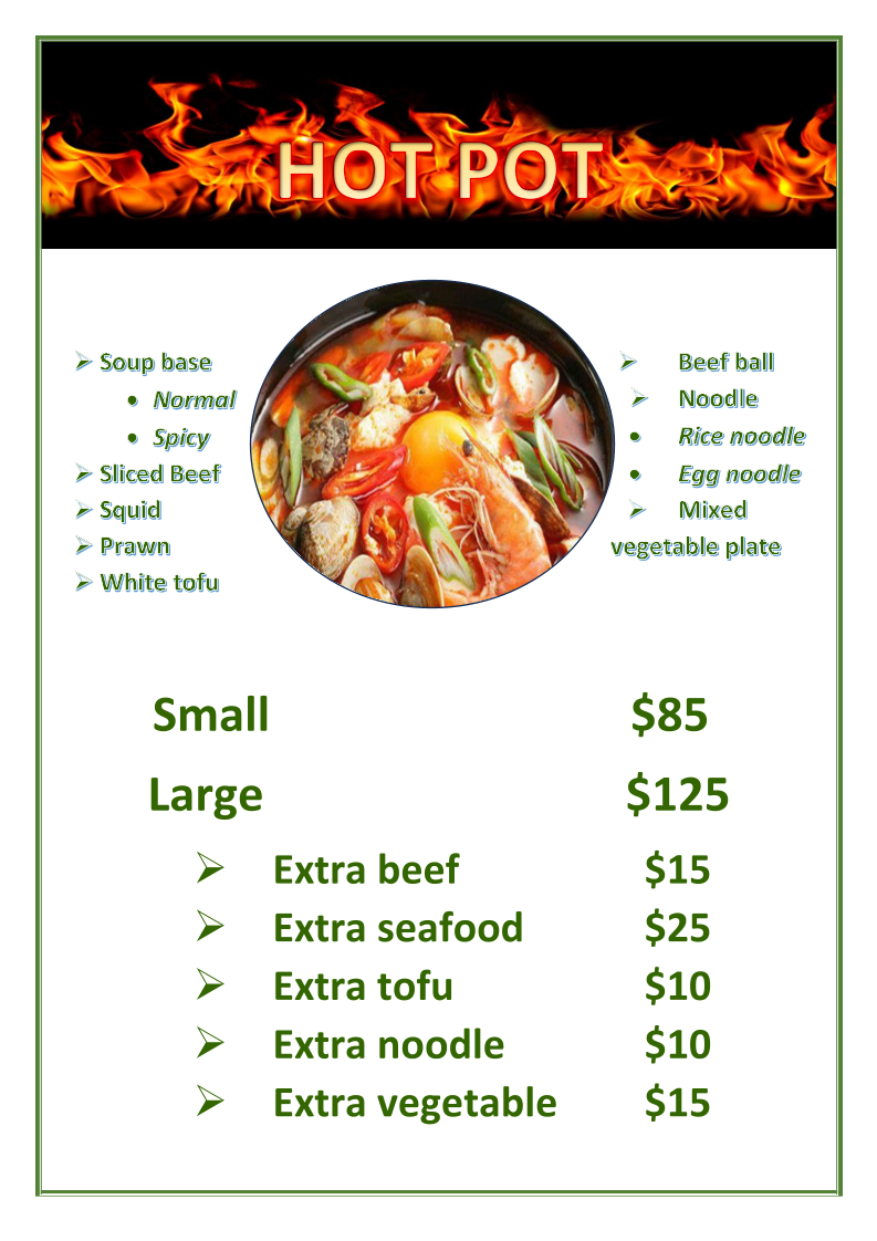 Menu, A&J Vietnamese Restaurant