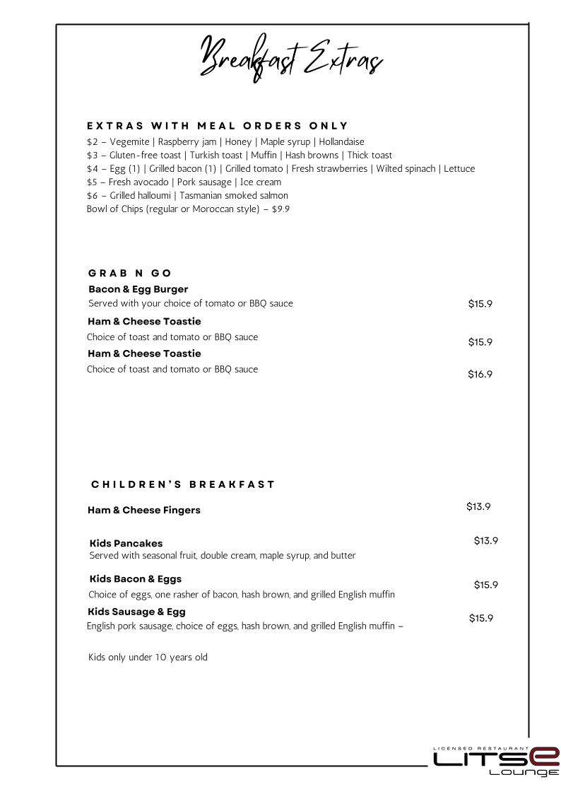 Menu, Litse Lounge