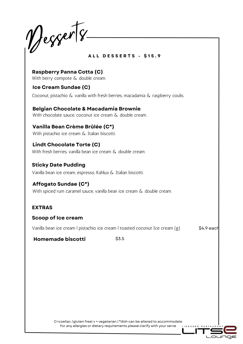 Menu, Litse Lounge