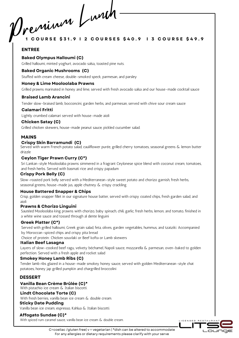 Menu, Litse Lounge