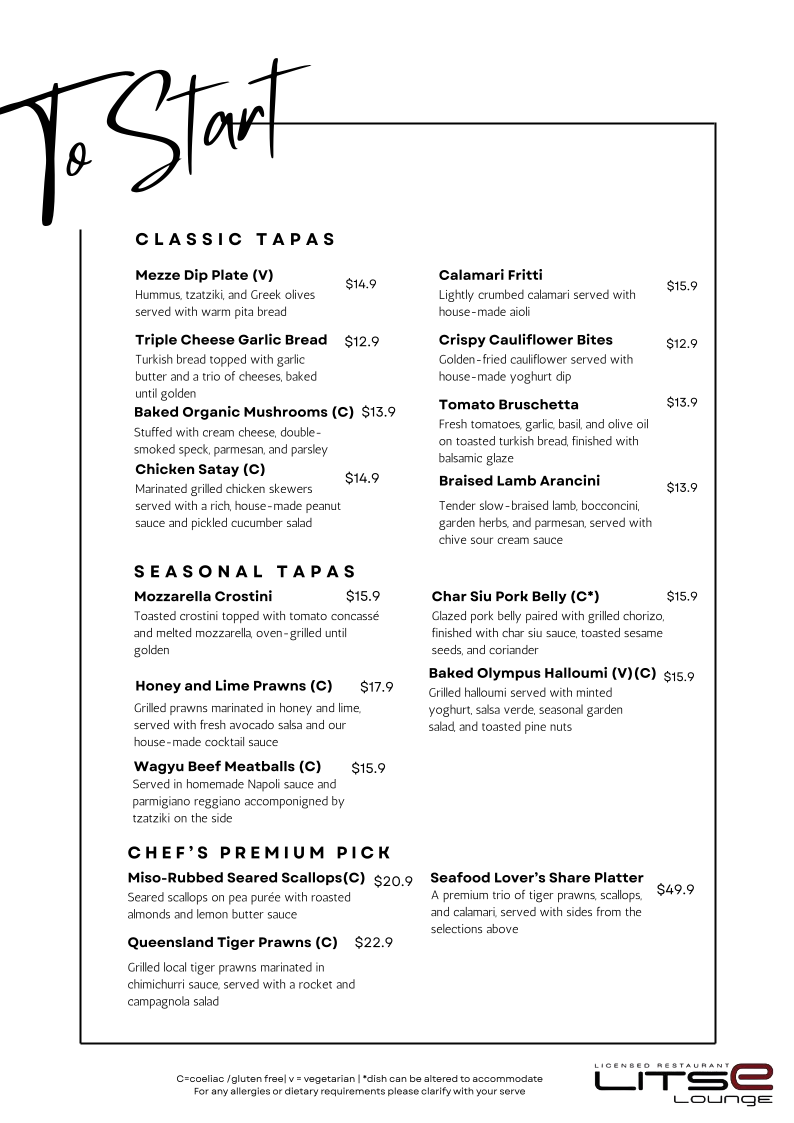 Menu, Litse Lounge