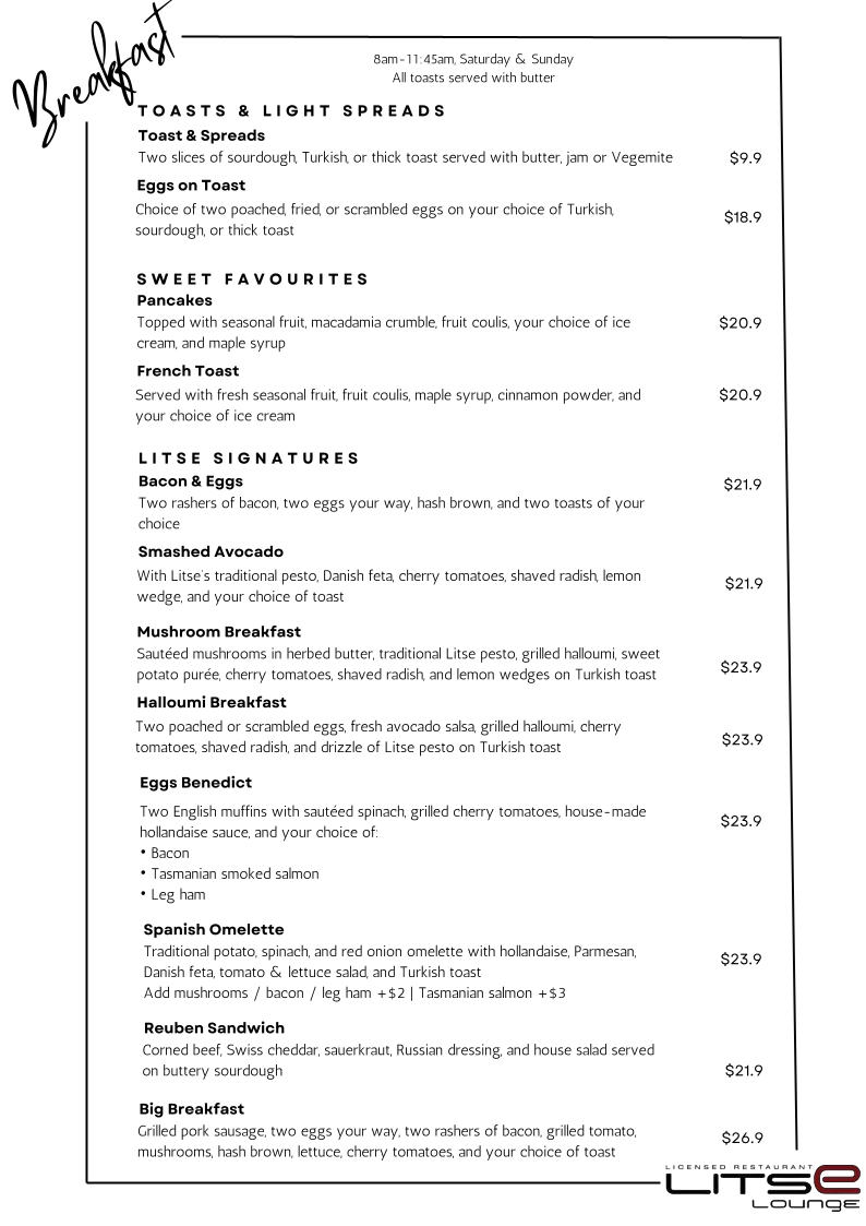 Menu, Litse Lounge