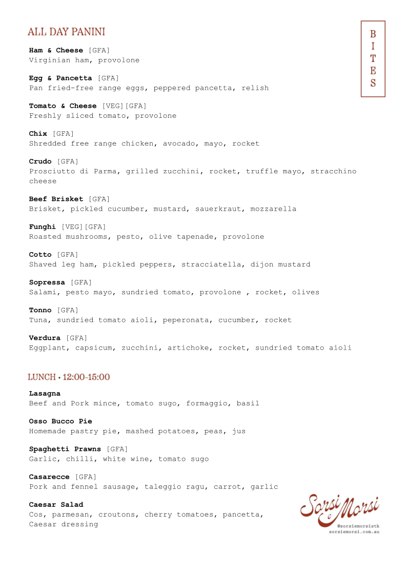 Menu, Sorsi e Morsi